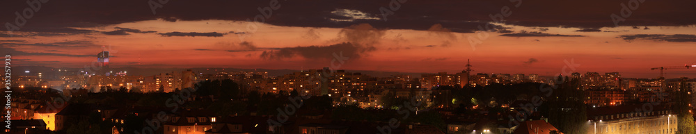Night panorama of Gdansk, Poland. View over quarters of Wrzeszcz and Zaspa.