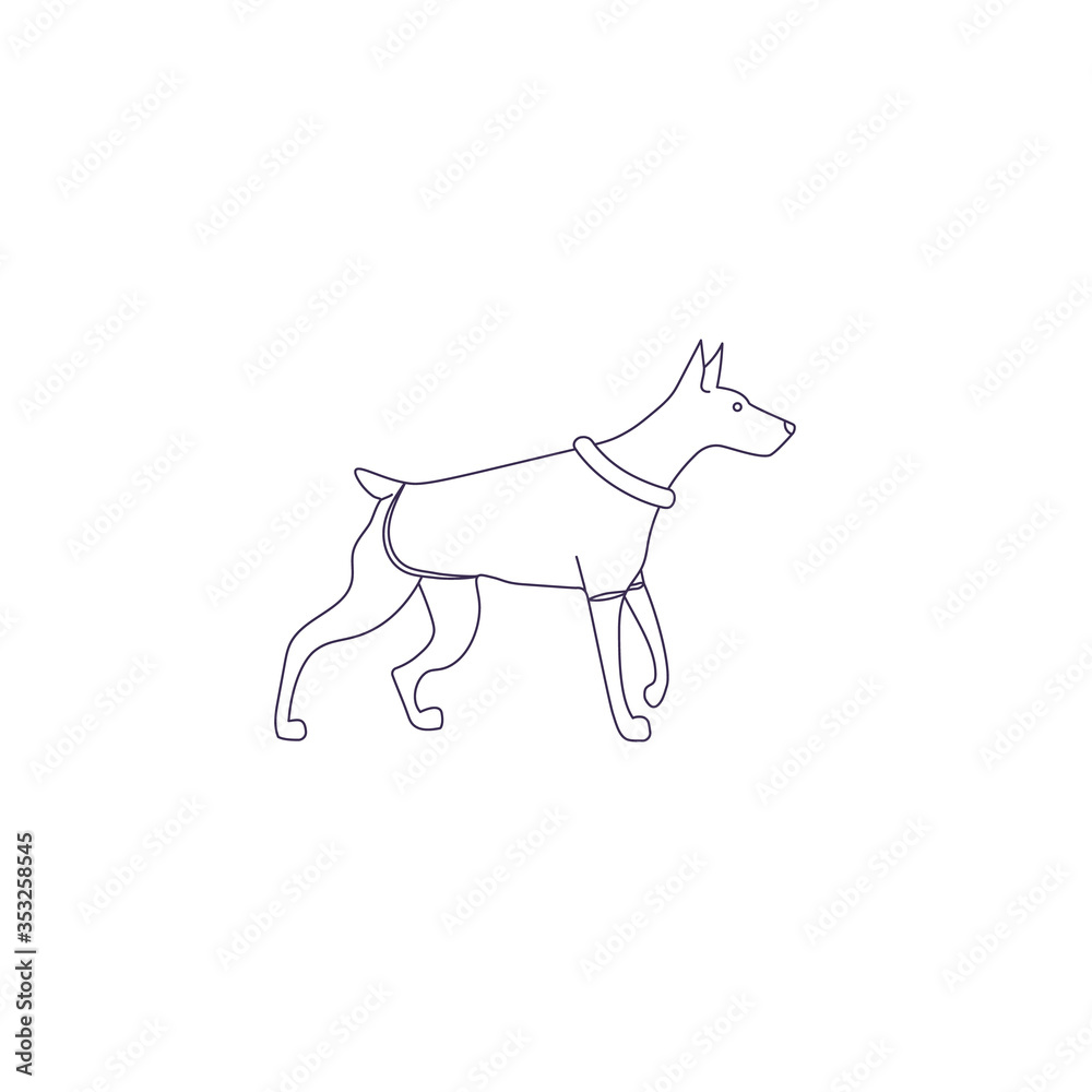 Funny line style icon of dobermann for different design. Cute family dog.