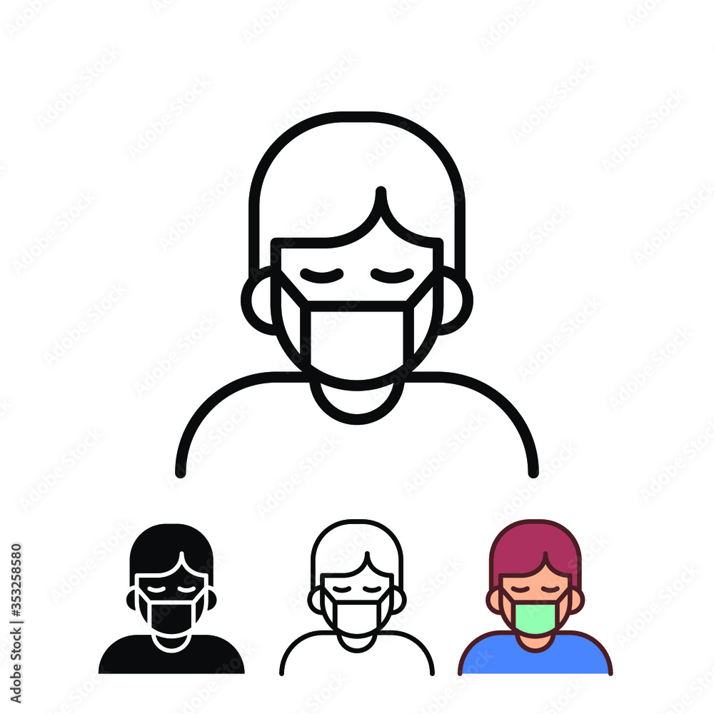 Man covering nose & mouth use mask during coronavirus pandemic. Protect to keep out virus and air pollution.Man in medical protection mask icon.Vector illustration.Design on white background. EPS 10 Man covering nose & mouth use mask during coronavirus pandemic. Protect to keep out virus and air pollution.Man in medical protection mask icon.Vector illustration.Design on white background. EPS 10