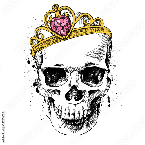 Skull with a King crown. Vector illustration.