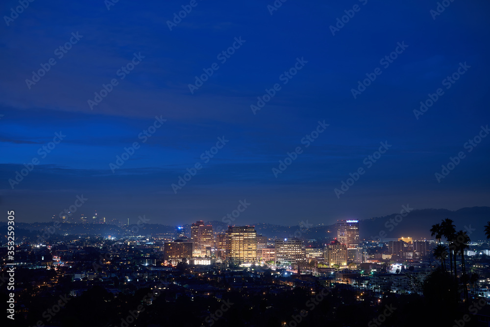 Glendale California during sunrise with Los Angeles downtown in background