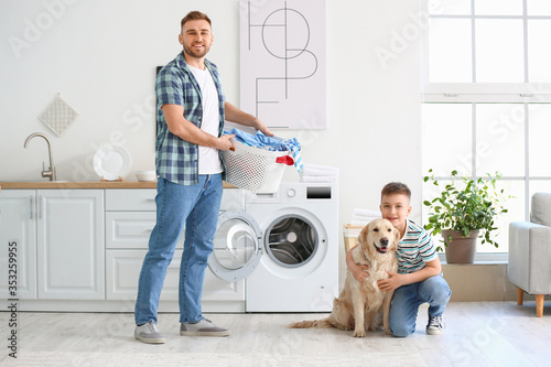 Man and his little son with...