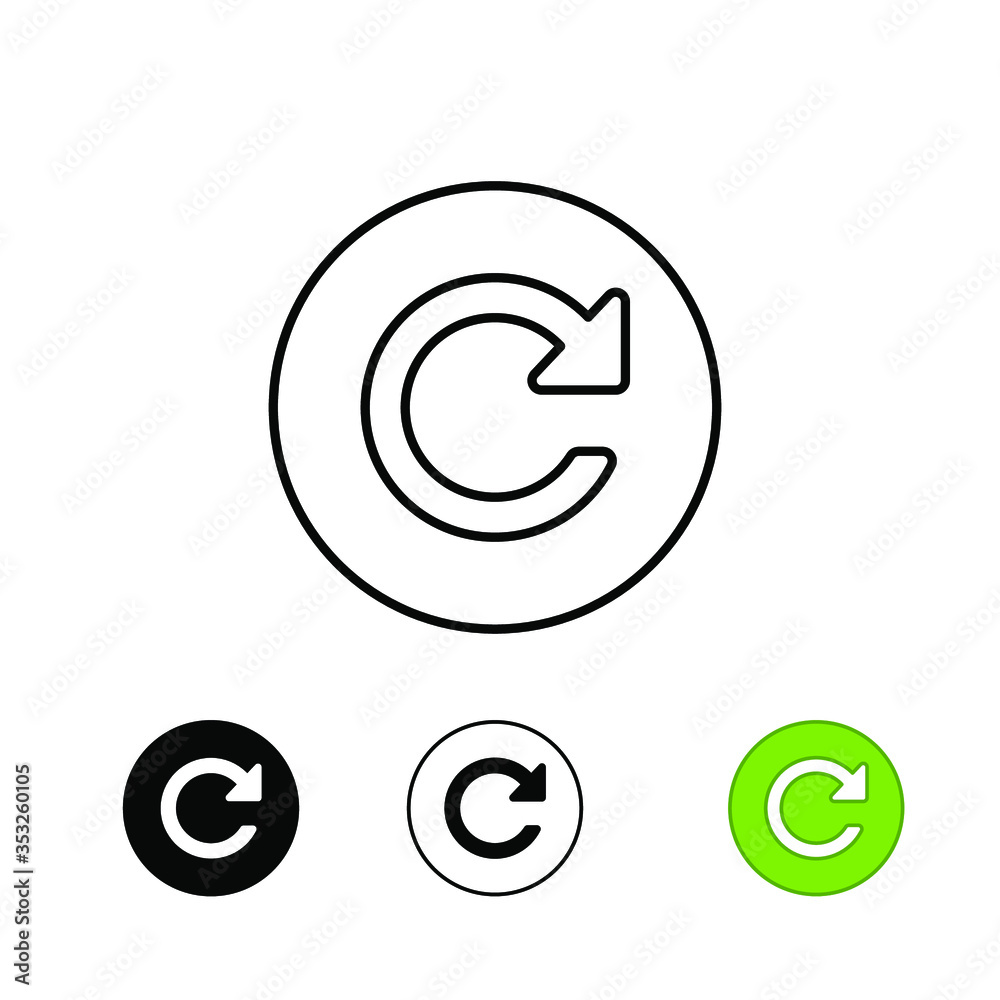 Round circle buttons with circular arrow for refresh, repeat, or return illustration symbol. Update icon in three style.Flat vector update icon. Vector illustration. Design on white background. EPS10. Round circle buttons with circular arrow for refresh, repeat, or return illustration symbol. Update icon in three style.Flat vector update icon. Vector illustration. Design on white background. EPS10.