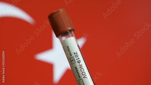 Corona virus or Covid-19 in turkey , sample blood tube with turkey flag on background