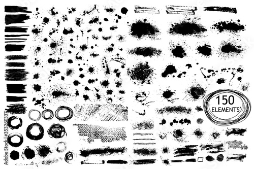 Vector Set of Grunge Design Elements. Brush Strokes. Large Collection.