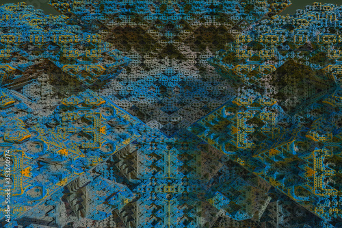 3D render. Fractal image of a 3D object. Fractal landscape. A colorful computer-generated image. The fractal background. Textures for the design. Abstract painting. Pattern