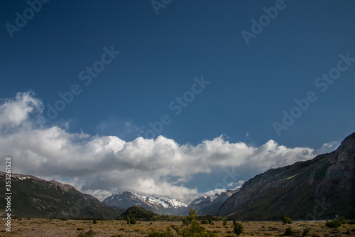 The mountain and the clouds in a patagonian park 