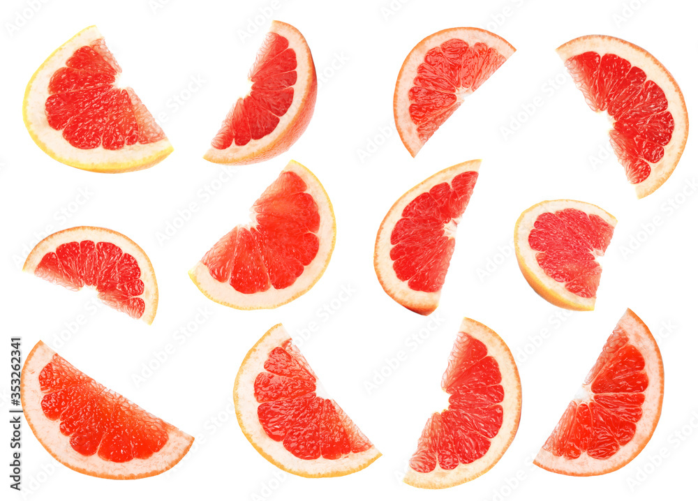 Slices of juicy grapefruit on white background Slices of juicy grapefruit on white background