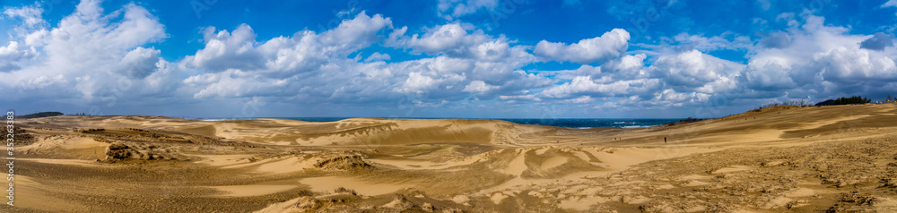 Tottori Sand Dunes (Tottori Sakyu). The largest sand dune in Japan, a part of the Sanin Kaigan National Park in Tottori Prefecture, Japan Tottori Sand Dunes (Tottori Sakyu). The largest sand dune in Japan, a part of the Sanin Kaigan National Park in Tottori Prefecture, Japan