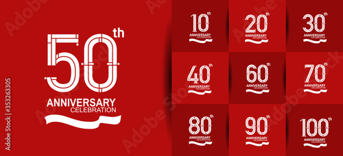 Anniversary logotype set with white color and ribbon. vector design for celebration purpose, greeting, invitation card premium edition.	