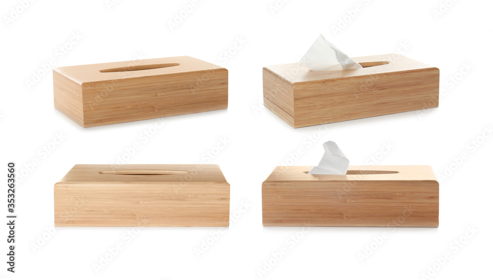 Set of wooden napkin holders on white background Set of wooden napkin holders on white background