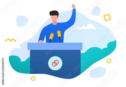 Vector flat illustration people campaign front runner do speech leadership success company business concept