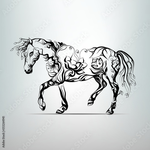 Horse silhouette of floral ornament