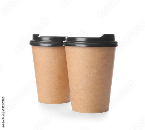Takeaway cups for drink on white background