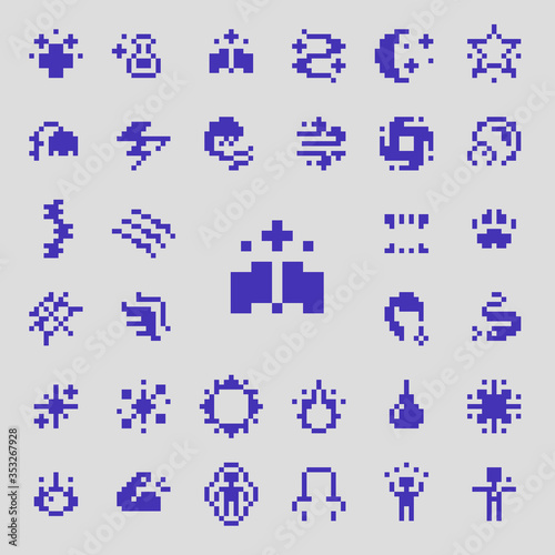 Pixel Art Spells & Effects Flat Icon Set