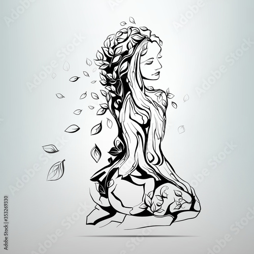 Vector girl silhouette of vegetation details