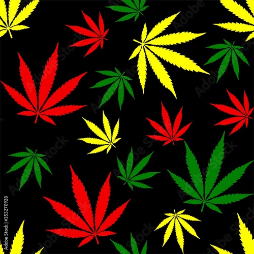 Cannabis marijuana weed reggae repeat pattern fabric textile gift wrap background texture wallpaper vector