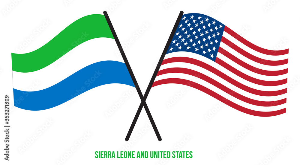 Sierra Leone and United States Flags Crossed Flat Style. Official Proportion. Correct Colors