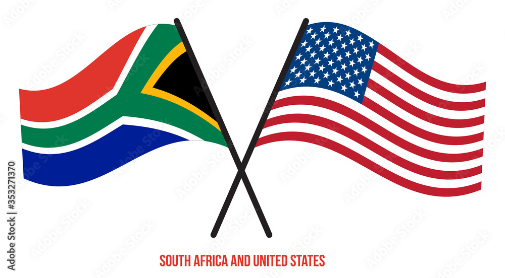 South Africa and United States Flags Crossed Flat Style. Official Proportion. Correct Colors