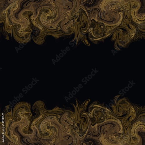 Illustration of liquid swirl pattern, black and gold texture wall and floor decorative tiles design pattern texture background.