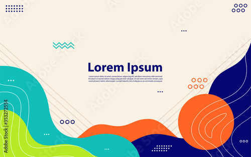 Memphis Style. Fluid Color Backgrounds with Futuristic 3D Elements.