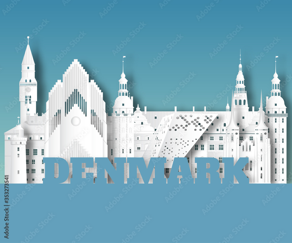 Denmark Landmark Global Travel And Journey paper background. Vector Design Template.used for your advertisement, book, banner, template, travel business or presentation.