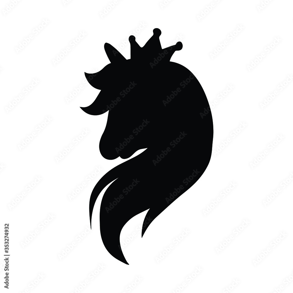 Beautiful unicorn head in black silhouette Beautiful unicorn head in black silhouette