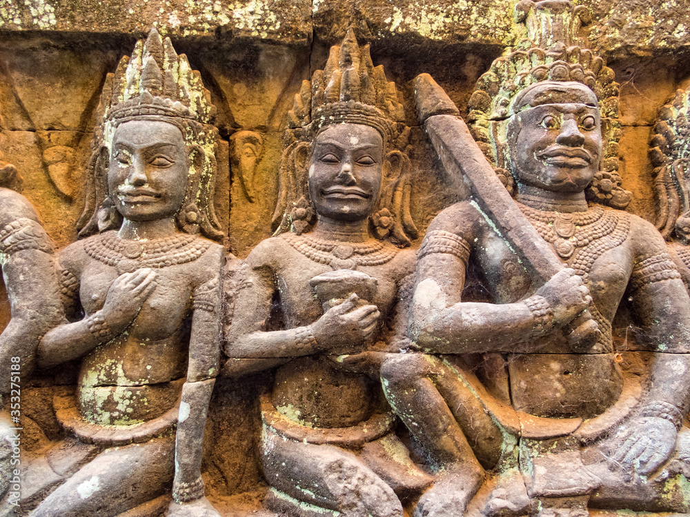 Reliefs on the Leper King Terrace at Angkor Thom - Siem Reap, Cambodia