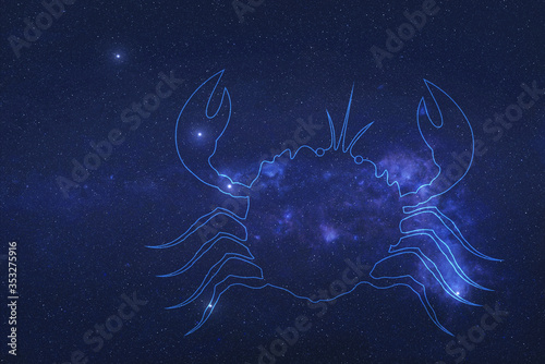Fototapeta Naklejka Na Ścianę i Meble -  Cancer Constellation stars in outer space with shape of a Cancer in lines. Zodiac Sign Cancer constellation stars. Elements of this image were furnished by NASA