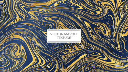 Gold and blue gradient marble vector design. Marbling Texture design.