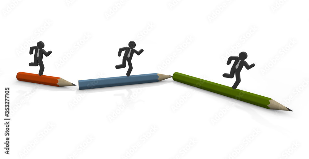 Run on the pencil. Businessman working hard. 3D illustration Run on the pencil. Businessman working hard. 3D illustration