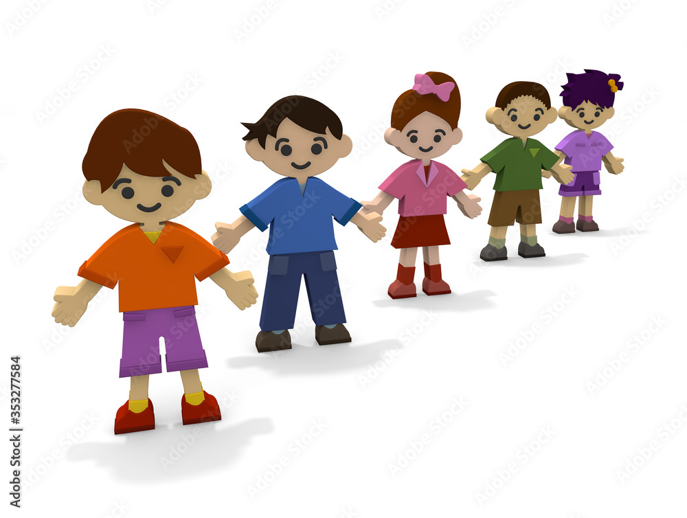 Healthy children. Hold hands. 3D illustration