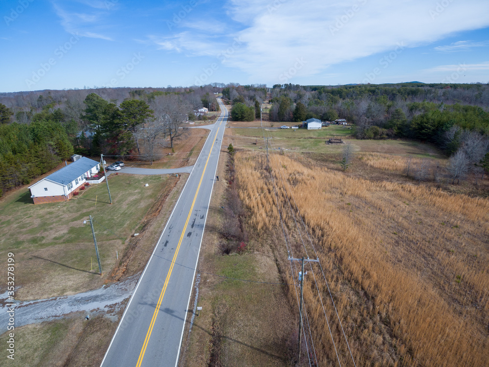Aerial view of Route 857 (Cascade Road) near Cascade, Pittsylvania County, Virginia.