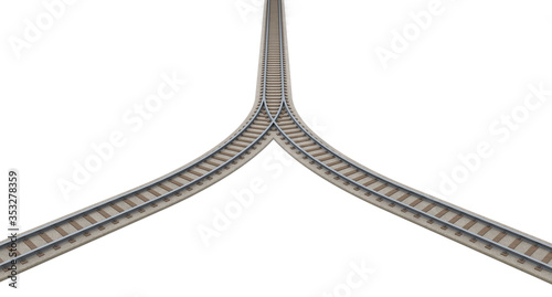 The two become one. Two railroad tracks. 3D illustration