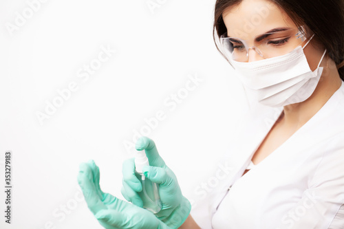 Medicine concept, doctor female in clinic holding personal protective equipment