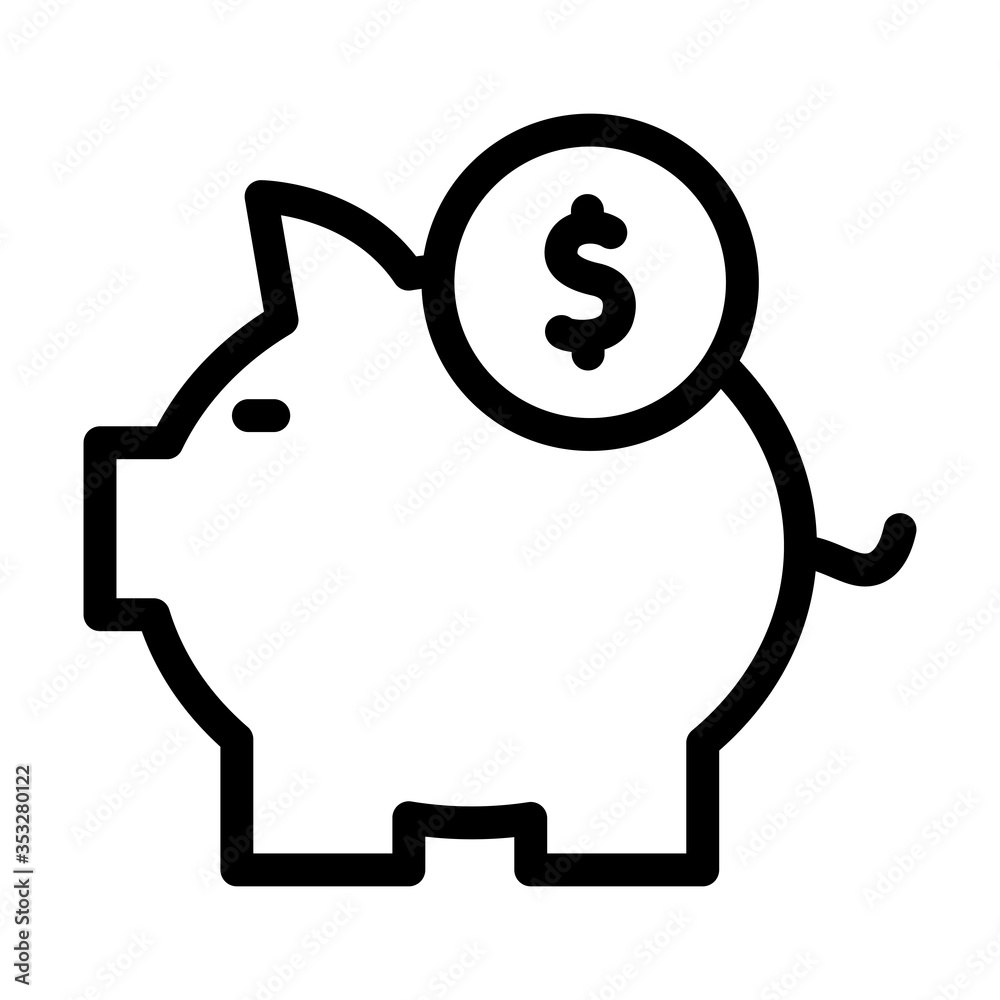 piggy bank and money coin icon, line style
