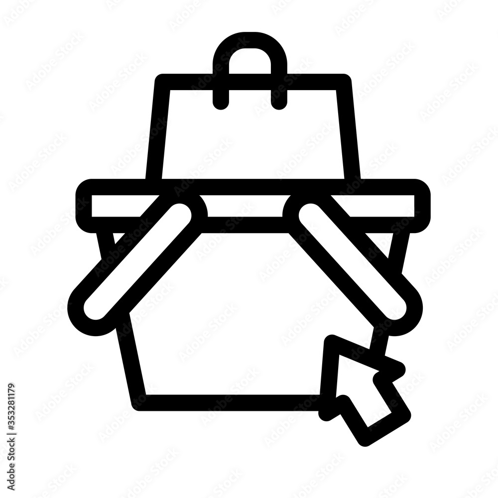 bag in a shopping basket and web cursor icon, line style bag in a shopping basket and web cursor icon, line style