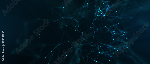 Fototapeta Naklejka Na Ścianę i Meble -  Abstract futuristic - technology with polygonal shapes on dark blue background. Design digital technology concept. 3d illustration.