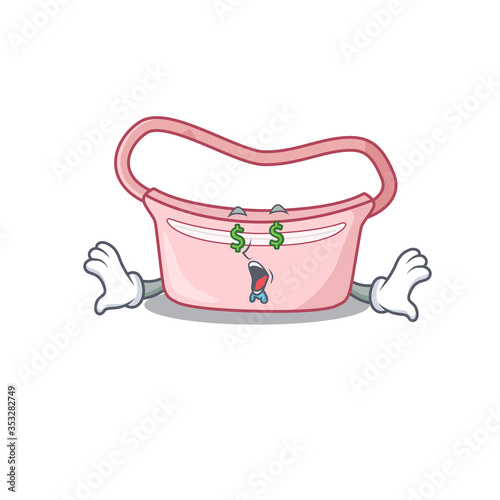 wealthy cartoon character concept of women waist bag with money eyes