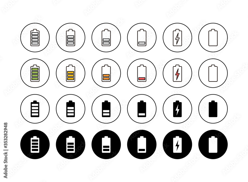 set of Battery icons . Battery vector icon set of Battery icons . Battery vector icon