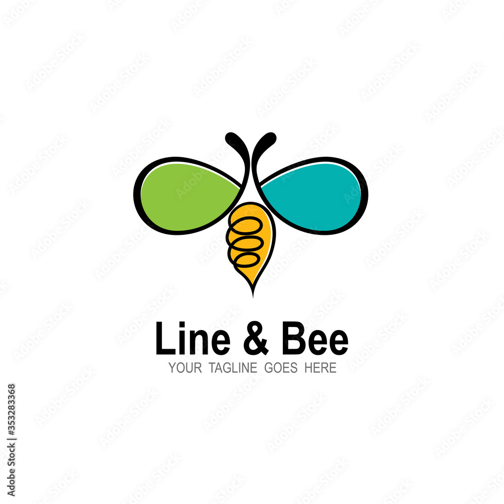 Bee logo with line design, Animal icon 