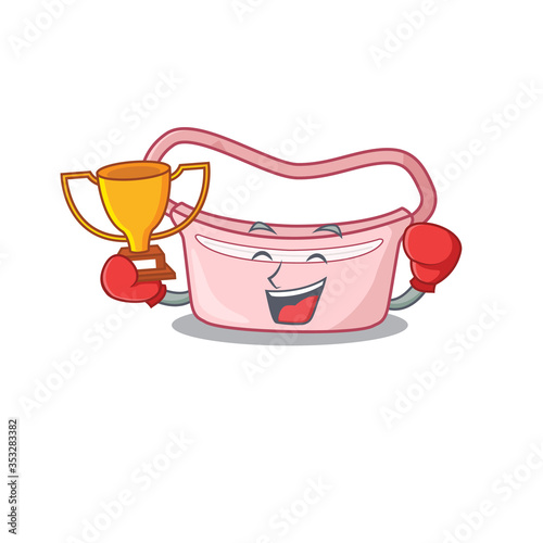 An elegant boxing winner of women waist bag caricature design concept