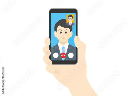 テレビ電話をするビジネスマンのイラスト