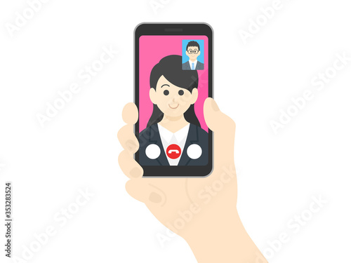テレビ電話をするビジネスウーマンのイラスト