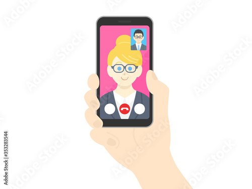テレビ電話をするビジネスウーマンのイラスト