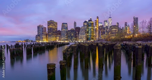 Time lapse New York City skyline at sunrise. beautiful sunrise over Manhattan office buildings,Lower Manhattan at the morning. New York City