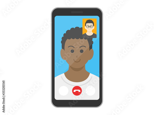 テレビ電話をする黒人男性のイラスト