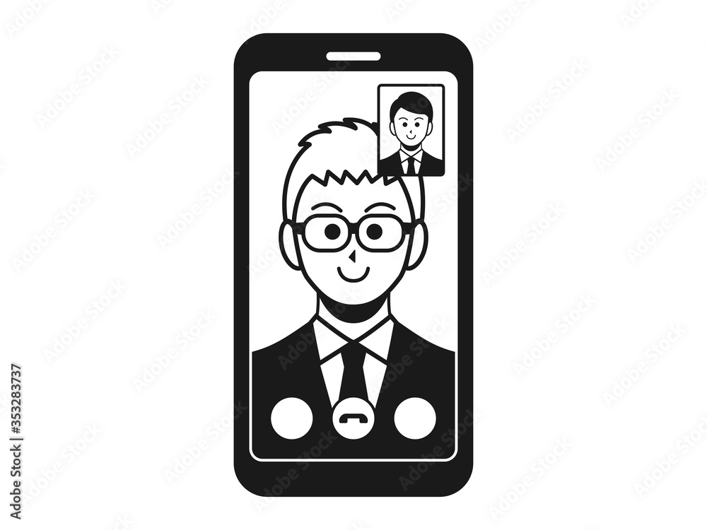テレビ電話をする白人ビジネスマンのイラスト テレビ電話をする白人ビジネスマンのイラスト
