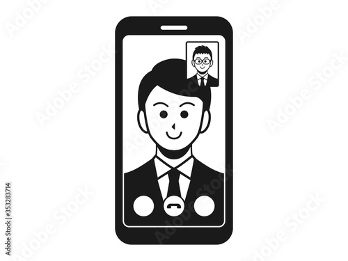 テレビ電話をするビジネスマンのイラスト