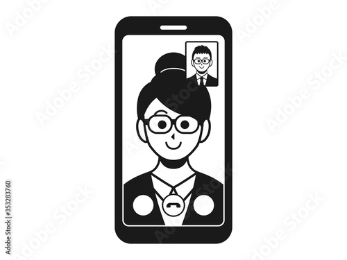 テレビ電話をするビジネスウーマンのイラスト